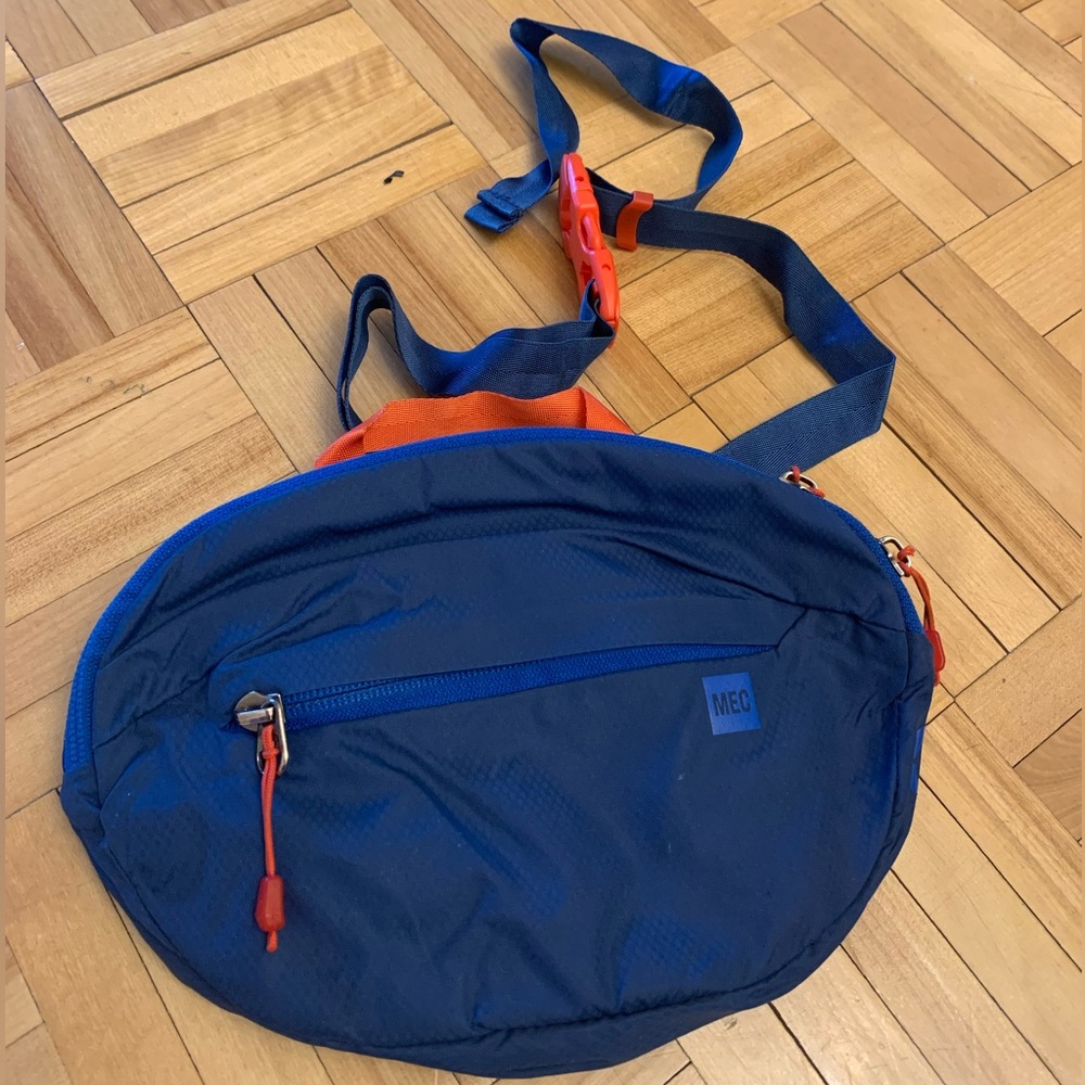 MEC blue and orange crossbody or fanny pack